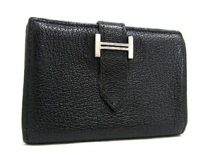 1円 ■美品■ HERMES エルメス ベアン シェーブル シルバー金具 カード入れ 名刺入れ □K刻印 レディース メンズ ブラック系 AT7355