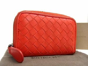 1円 BOTTEGA VENETA ボッテガヴェネタ イントレチャート レザー コインケース コインパース 小銭入れ レッド系 AT7036