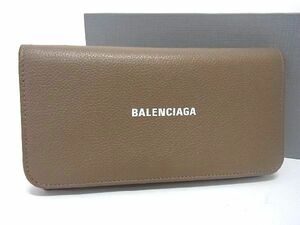 1円 ■美品■ BALENCIAGA バレンシアガ 594289 レザー 二つ折り 長財布 ウォレット 小銭入れ 札入れ レディース メンズ ブラウン系 AW0866