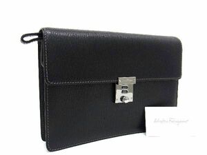 1円 ■極美品■ Salvatore Ferragamo フェラガモ EO 24 7202 レザー クラッチバッグ セカンドバッグ メンズ ブラック系 AU7451