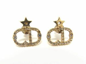 1円 ChristianDior クリスチャンディオール ヴィンテージ CDロゴ ラインストーン スター ピアス アクセサリー ゴールド系 AV1587H1