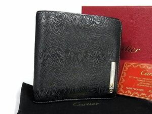 1円 ■美品■ Cartier カルティエ サントス レザー 二つ折り 財布 ウォレット 札入れ メンズ レディース ブラック系 BH1001