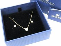 1円 ■新品■未使用■ SWAROVSKI スワロフスキー ストーン ネックレス ピアス アクセサリー レディース 2点セット ゴールド系 BH0937_画像1