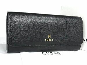 1円 ■美品■ FURLA フルラ レザー 二つ折り 長財布 ウォレット レディース ブラック系 AU6400