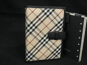 1円 ■美品■ BURBERRY バーバリー キャンバス チェック柄 6穴式 手帳カバー スケジュール帳 ステーショナリー ベージュ系 CC1272