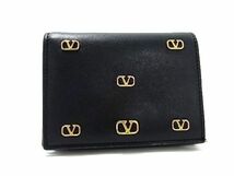 1円 ■極美品■ VALENTINO GARAVANI ヴァレンティノ ガラヴァーニ レザー 二つ折り 財布 ウォレット レディース ブラック系 AU8364_画像1