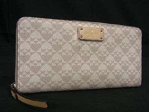 1円 ■美品■ kate spade ケイトスペード WLRU4957 PVC ラウンドファスナー 長財布 ウォレット レディース アイボリー系 AU8363