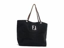 1円 FENDI フェンディ ナイロン×レザー ハンドバッグ トートバッグ ショルダー 肩掛け レディース メンズ ブラック系×ブラウン系 BI0338_画像1