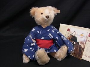 1円 ■美品■ Steiff シュタイフ 652790 日本限定 浴衣 くま クマ 熊 テディベア ぬいぐるみ オレンジ系 AV1337