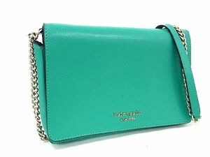 1円 ■極美品■ kate spade ケイトスペード PWRU7864 レザー チェーン ショルダーバッグ ポシェット 斜め掛けかばん グリーン系 AU7450