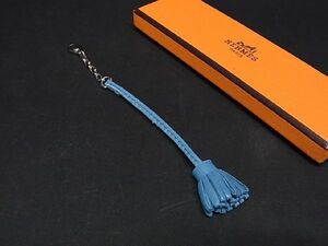 1円 ■美品■ HERMES エルメス カルメンチータ レザー シルバー金具 ミニタッセル しおり ブックマーク 文房具 ブルー系 AT7311