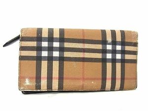 1円 BURBERRY バーバリー ノバチェック PVC 二つ折り 長財布 ウォレット 小銭入れ 札入れ レディース ブラウン系 AU8088