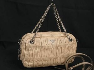 1円 ■美品■ PRADA プラダ レザー チェーン 2WAY クロスボディ ショルダーバッグ ハンドバッグ ミニバッグ ピンクベージュ系 AT7471