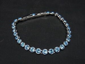 1円 ■極美品■ SWAROVSKI スワロフスキー カラーストーン ブレスレット アクセサリー レディース シルバー系×ライトブルー系 BI0614