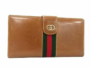 1円 GUCCI グッチ オールドグッチ ヴィンテージ シェリーライン レザー 二つ折り 長財布 ウォレット ブラウン系 AU8368