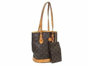 1円 LOUIS VUITTON ルイヴィトン M42238 モノグラム バケットPM プチバケット バケツ型 ポーチ付き トートバッグ ブラウン系 BG6106