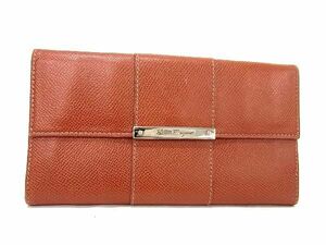 1円 ■美品■ Salvatore Ferragamo フェラガモ レザー 二つ折り 長財布 ウォレット 小銭入れ 札入れ オレンジ系 AU8738