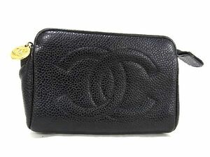 1円 ■極美品■ CHANEL シャネル ココマーク キャビアスキン マルチポーチ マルチケース レディース ブラック系 AU8072