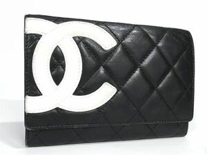 1円 CHANEL シャネル ココマーク カンボンライン ラムスキン 二つ折り 財布 ウォレット レディース ブラック系 AU8674