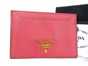 1円 ■美品■ PRADA プラダ 1MC208 サフィアーノレザー カードケース パスケース 定期入れ レディース ピンク系 AU8684