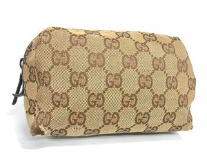 1円 GUCCI グッチ 29595 GG柄 GGキャンバス×レザー コスメポーチ マルチケース レディース ベージュ系 AU8094