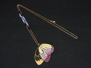 1円 ■美品■ SWAROVSKI スワロフスキー バタフライ 蝶 ビーズ カラーストーン ネックレス ペンダント アクセサリー ゴールド系 AT7066