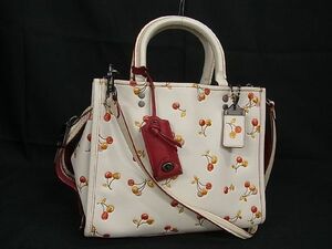 1円 ■美品■ COACH コーチ 21636 ローグ25 レザー チェリー 2WAY ハンドバッグ ショルダー 肩掛け レディース アイボリー系 AU6187