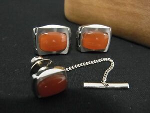 ■美品■ NINA RICCI ニナリッチ カフス カフリンクス タイクリップ アクセサリー 2点セット シルバー系×オレンジ系 DD1533