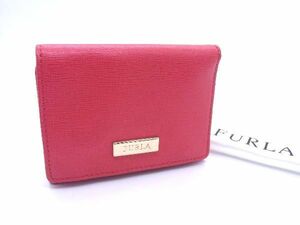 1円 ■極美品■ FURLA フルラ レザー 三つ折り 財布 ウォレット 小銭入れ 札入れ カード入れ レディース レッド系 BH0866