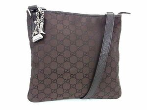 1円 ■美品■ GUCCI グッチ 268620 GG柄 ナイロンキャンバス×レザー クロスボディ ショルダーバッグ レディース ブラウン系 AU7518