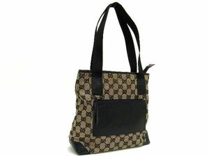 1円 GUCCI グッチ 019 1402 001018 GGキャンバス×レザー トートバッグ ショルダーバッグ 肩掛けかばん ブラウン系×ブラック系 CB1677