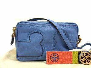 1円 ■極美品■ TORY BURCH トリーバーチ Amalie アマリー レザー クロスボディ ショルダー 斜め掛け レディース ライトブルー系 AU6040