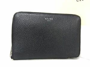 1円 ■美品■ CELINE セリーヌ ミディアムジップ レザー ラウンドファスナー 財布 ウォレット メンズ レディース ブラック系 BI0688