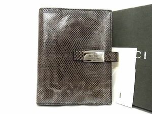 1円 ■極上■本物■美品■ GUCCI グッチ 031 0416 0914 リザード 6穴式 手帳カバー システム手帳 ブラウン系 BI0687