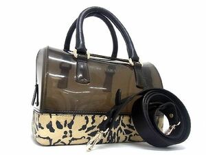 1円 ■美品■ FURLA フルラ キャンディバッグ ラバー 2WAY クロスボディ ショルダー ハンドバッグ ミニボストン ブラック系 AU6130