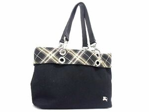 1円 ■美品■ BURBERRY バーバリーブルーレーベル キャンバス×レザー チェック柄 トートバッグ ショルダーバッグ ブラック系 AT8392