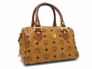 1円 ■美品■ MCM エムシーエム モノグラム ヴィセトス柄 レザー ミニボストン ハンドバッグ ブラウン系 AT8185