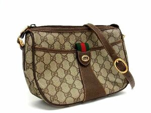 1円 GUCCI グッチ 89 02 032 オールドグッチ ヴィンテージ シェリーライン GG柄 PVC ショルダーバッグ クロスボディ ブラウン系 AT8425