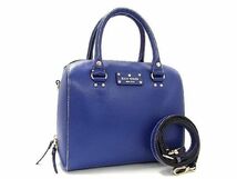 1円 ■美品■ kate spade ケイトスペード WKRU1743 レザー 2WAY ショルダーバッグ ハンドバッグ レディース ブルー系 AT8373_画像1