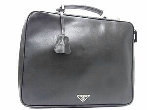 1円 ■美品■ PRADA プラダ VR0011 サフィアーノレザー ビジネスバッグ ブリーフケース 書類かばん メンズ ブラック系 AT7957