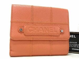 1円 ■極美品■ CHANEL シャネル チョコバー キャビアスキン 二つ折り 財布 ウォレット 小銭入れ 札入れ レディース オレンジ系 AT7665