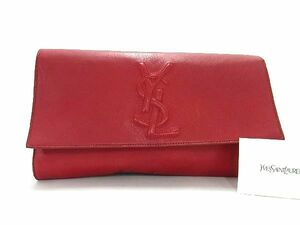 1円 ■美品■ YVESSAINTLAURENT イヴサンローラン ヴィンテージ レザー クラッチバッグ セカンドバッグ レディース レッド系 AU7462