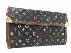 1円 LOUIS VUITTON ルイヴィトン M92658 モノグラムマルチカラー ポルトトレゾール インターナショナル 長財布 ブラック系 AW1197