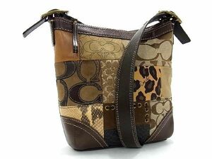 1円 ■極美品■ COACH コーチ F11497 シグネチャー キャンバス×レザー パッチワーク ショルダーバッグ 斜め掛け ブラウン系 BE8194