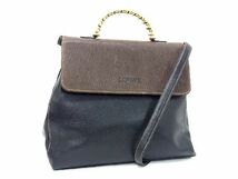 1円 ■美品■ LOEWE ロエベ ベラスケス ツイスト金具 レザー 2WAY ワンハンドル ハンドバッグ ショルダー ブラック系×ブラウン系 BG6675_画像1