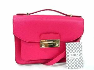 1円 ■極美品■ FURLA フルラ ジュリア メトロポリス レザー 2WAY ショルダーバッグ ハンドバッグ 斜め掛け レディース ピンク系 AU5959