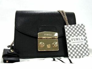 1円 ■美品■ FURLA フルラ メトロポリス レザー チェーン クロスボディ ミニバッグ ショルダーバッグ 斜め掛けかばん ブラック系 AT4815