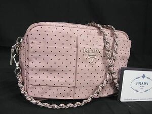 1円 PRADA プラダ BT0767 ナイロン ドット柄 水玉 チェーン ショルダーバッグ 斜め掛け レディース ピンク系 AX0111