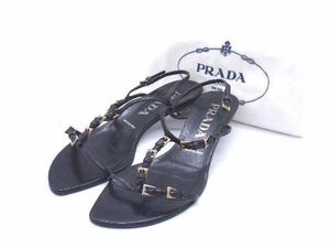 1円 PRADA プラダ レザー オープントゥ ヒール サイズ35 (約22.0cm) 靴 シューズ レディース ブラック系 BG6813