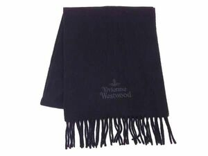 1円 ■新品■未使用■ Vivienne Westwood ヴィヴィアンウエストウッド オーブ ウール100% フリンジ マフラー ブラック系 AT5190